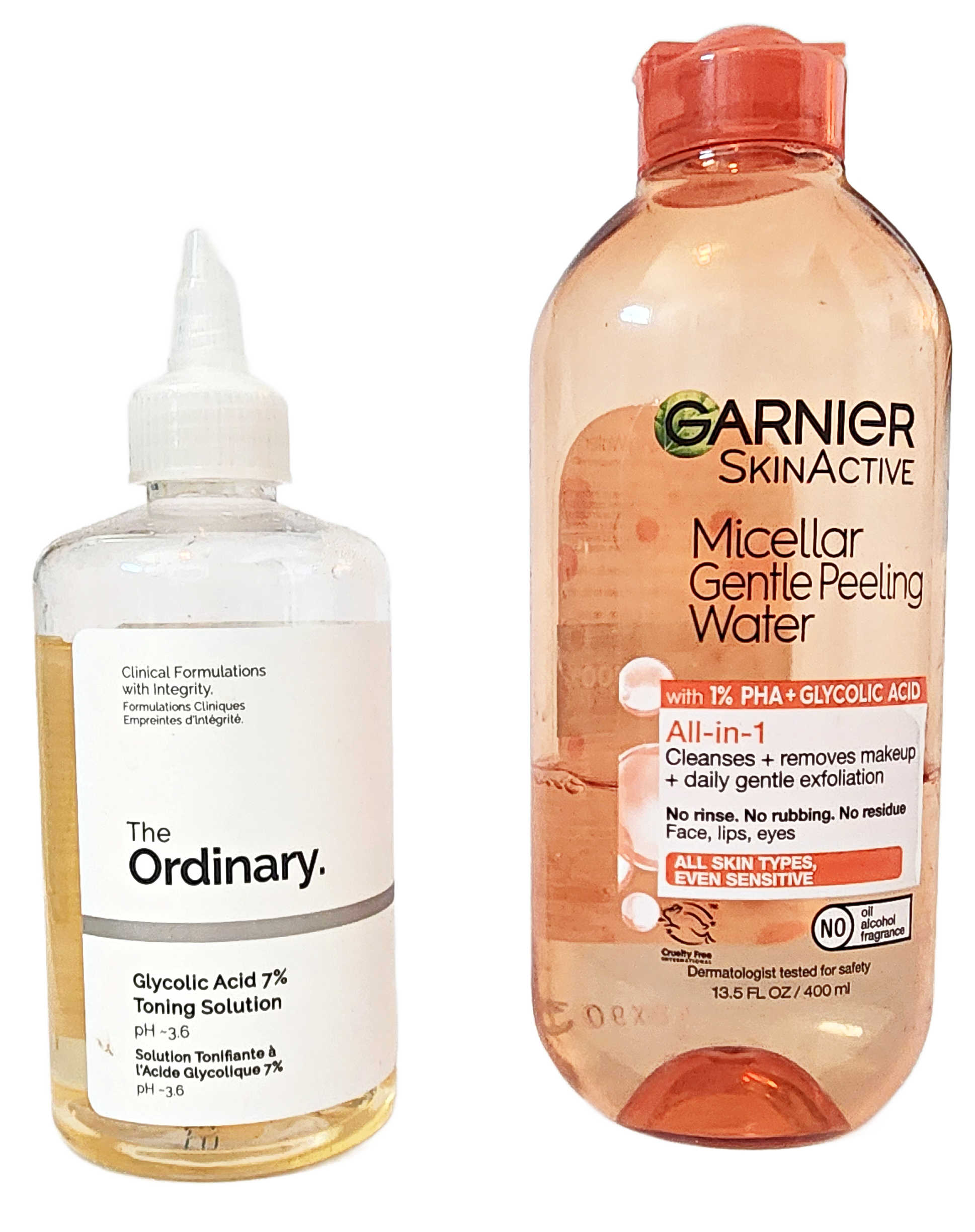 Daily routine with Garnier 1% glycolic cleanser and The Ordinary 7% glycolic toner