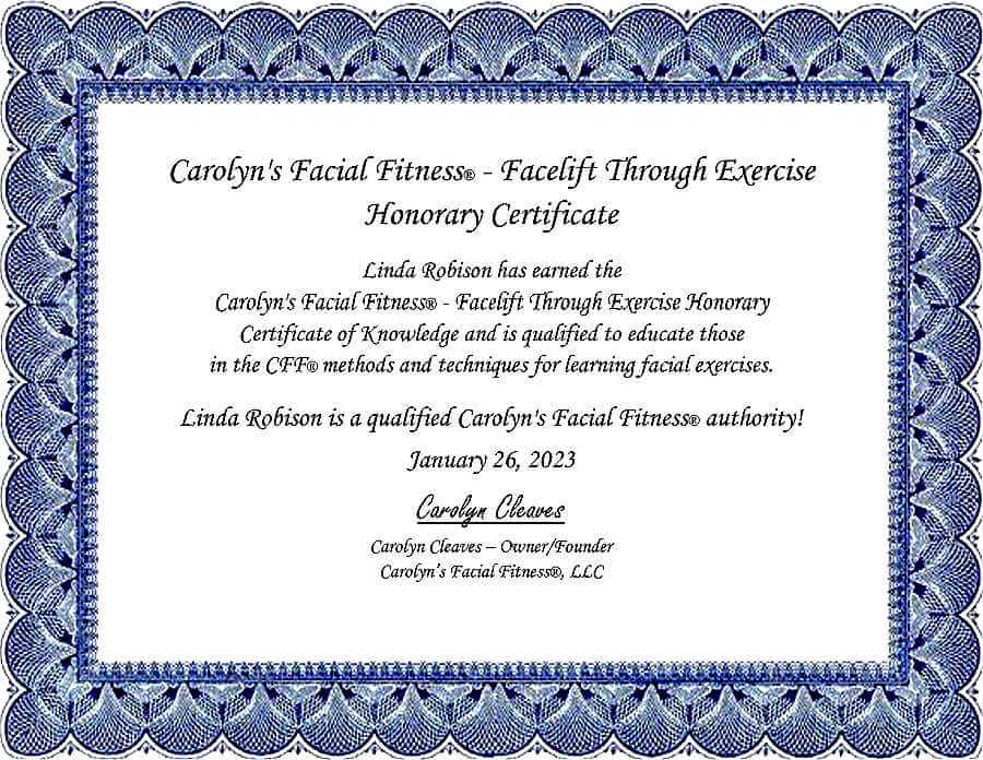Face Lift through Exercise Honorary Certificate.