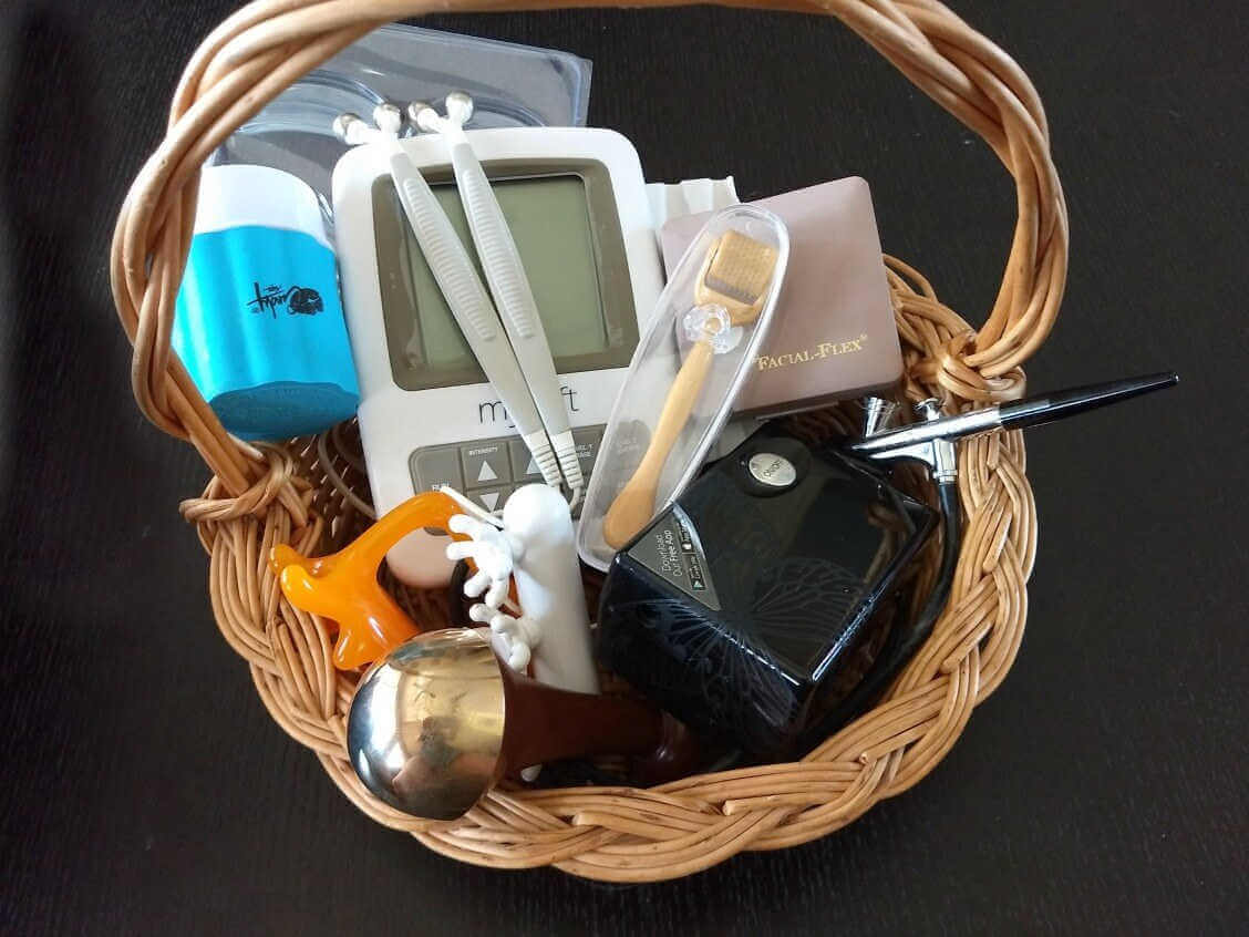 Basket of facial exercise devices