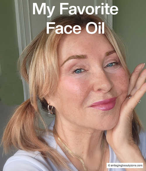 Linda applying her favorite organic wildcrafted face oil for glowing skin