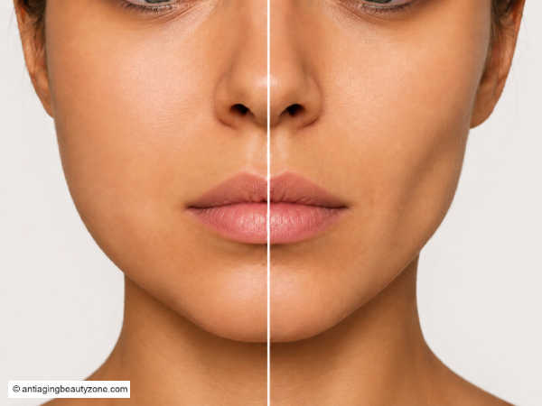 Simulated comparison of fuller lower cheeks and a slimmer cheek contour after buccal fat removal.