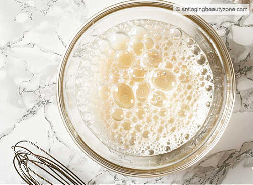 Egg whites and coffee grounds help firm under eye skin. Whisked eye whites for eye mask.