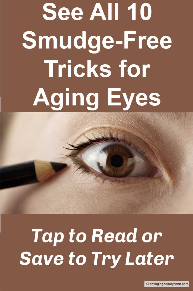 Woman applying eyeliner in a < shape to the outer corner of her eye — a technique that helps lift and define aging eyes.