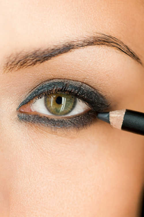 Is black eyeliner too harsh for mature eyes? Close up of eye wearing too much eyeliner.  
How to use pencil eyeliner.