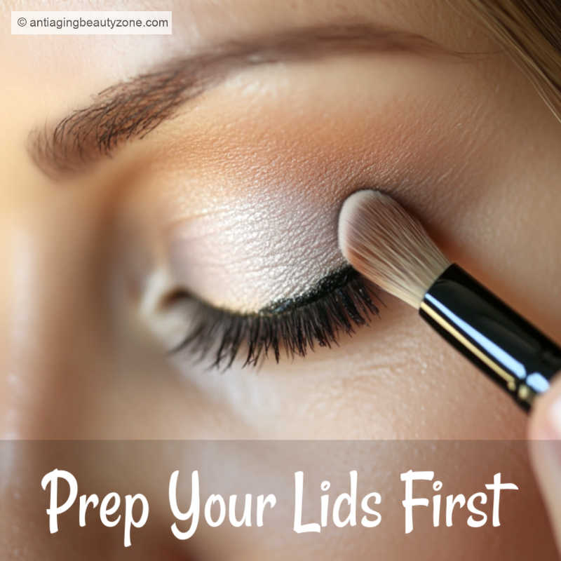 Prepping Eyelids with Concealer for Flawless Eyeliner Application. Woman applying concealer on eyelid to create a smooth base for eyeliner application and longer-lasting results.