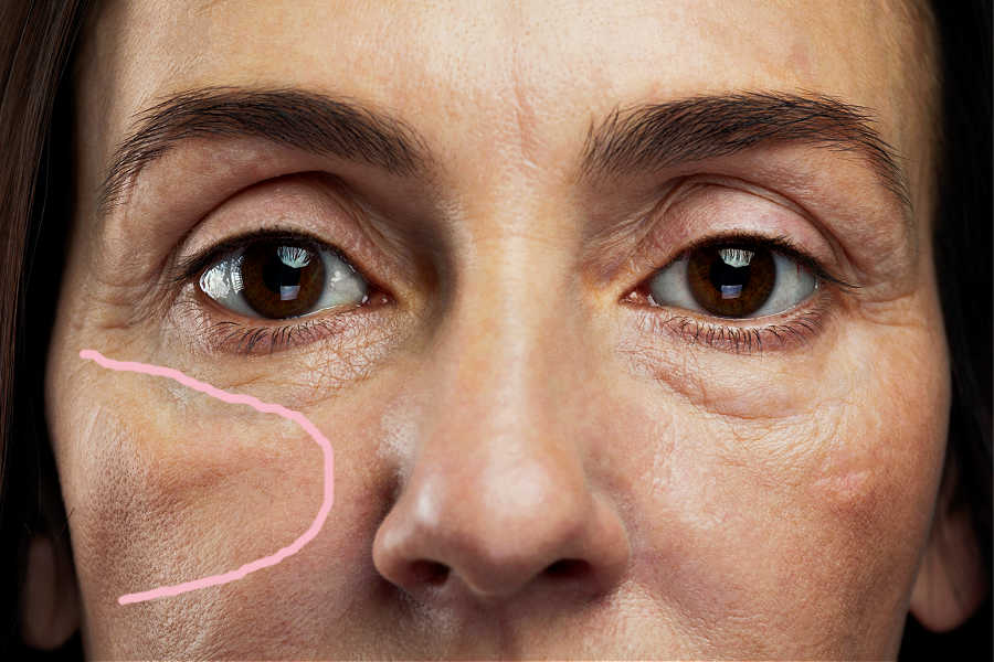 Festoons sit often sit lower on the face, near the cheekbone. The beginning of festoons.