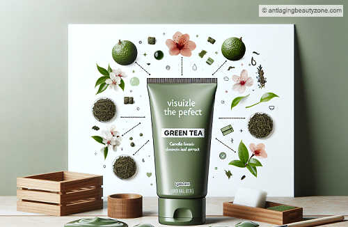 Green tea facial cleanser with antioxidants and natural herbs. Bottle of green tea facial cleanser with natural herbs,ideal for skin hydration and rejuvenation.