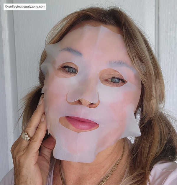 Linda wearing a City Beauty Line-Smoothing HydroMask sheet mask