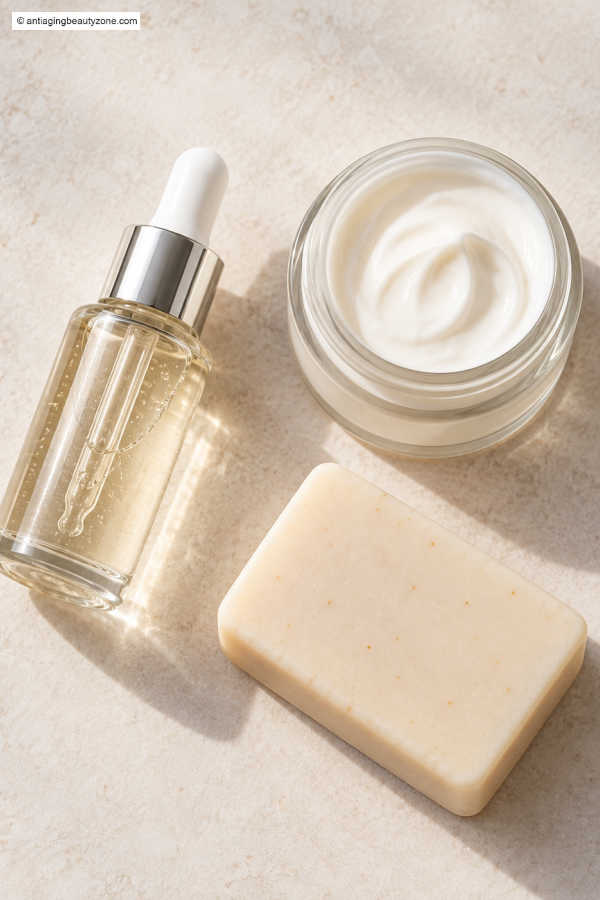 Kojic acid serum, cream, and soap showing different product types for treating dark spots