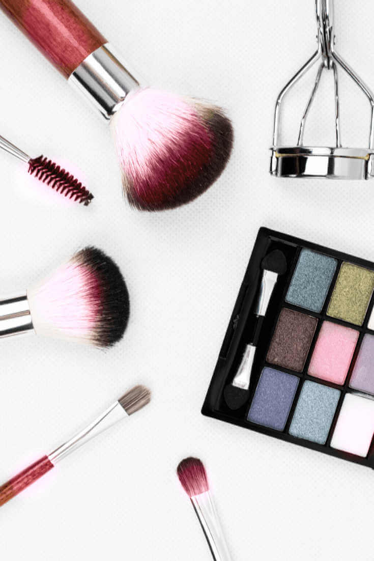 A picture of brushes and eyeshadow. Makeup How-To Tricks for women over 40.