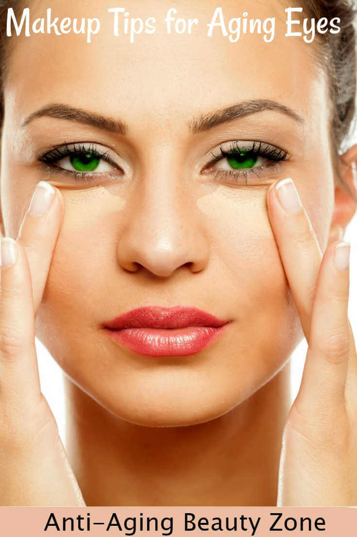 Beauty tips for aging eyes. Woman apply under eye cream.