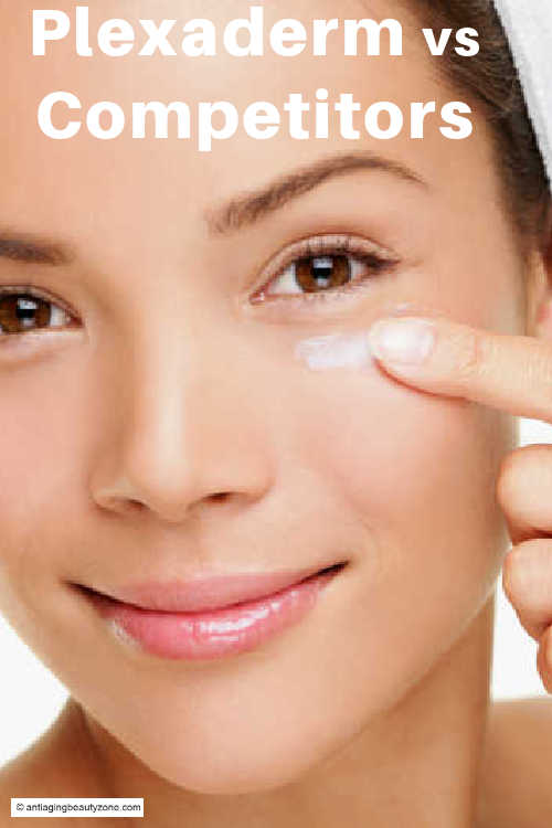 Woman applying eye cream symbolizing Plexaderm vs competitor comparison guide