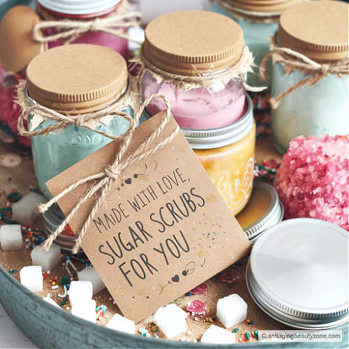 DIY Sugar Scrubs for Gift-Giving – Exfoliating & Nourishing Skincare. Beautifully packaged homemade sugar scrubs in glass jars, perfect for gift-giving. A natural exfoliating face scrub for smooth, glowing skin.