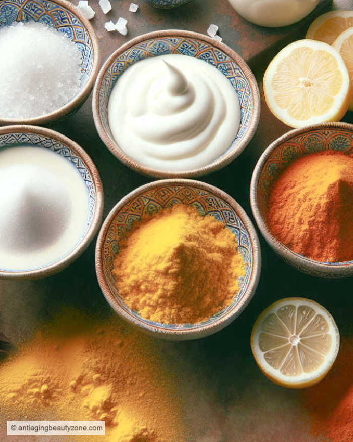 How to make a turmeric/curcumin paste for oily skin. Using homemade skin care recipes, DIY. Homemade facial scrub made with yogurt, turmeric, and lemon for oily skin.