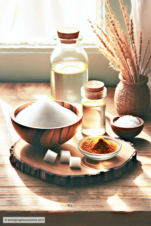 DIY turmeric face mask ingredients for brightening the skin and reducing brown spots. Turmeric brightening scrub recipe.