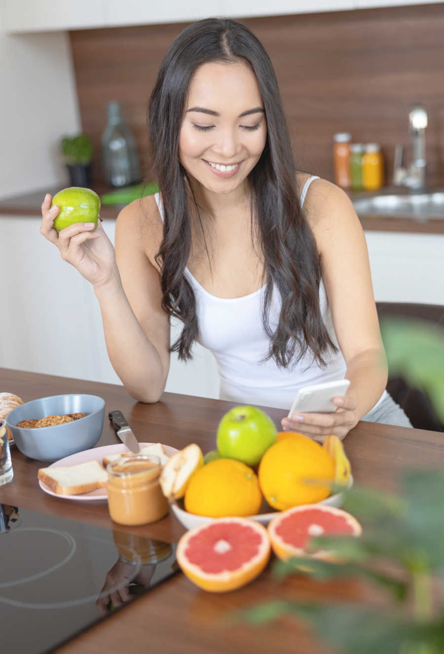 Proper nutrients and supplements for skin aging. Woman getting nutrients from food for healhty skin.
