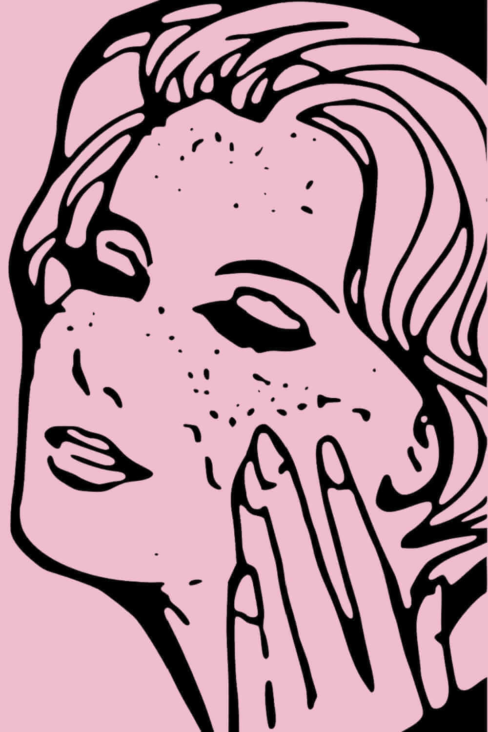 Character of women applying face cream. Anti-Aging face cream for women over 40. Pink drawing of a woman's face.