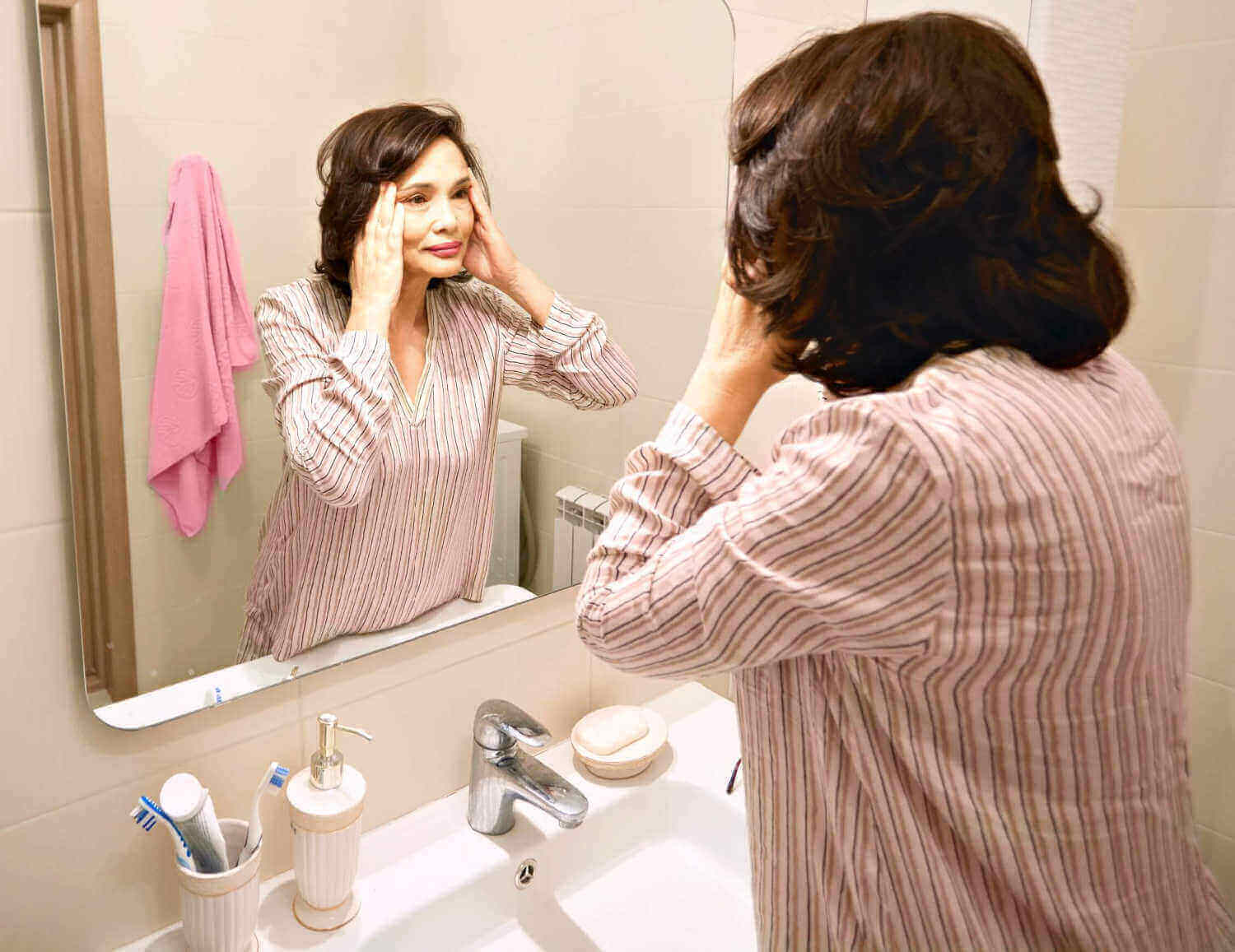 Women considering anti-aging skin care treatments.
