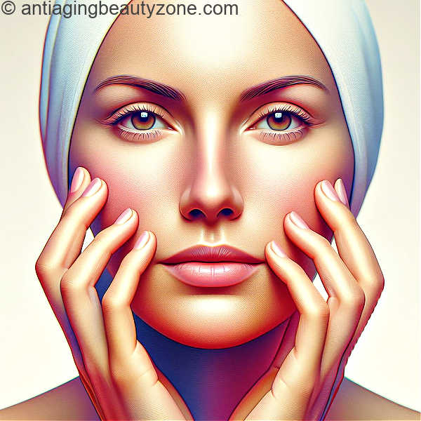 Face lift treatments include massaging the face and neck for firmer skin. Woman lightly massaging her cheeks for firmer skin.