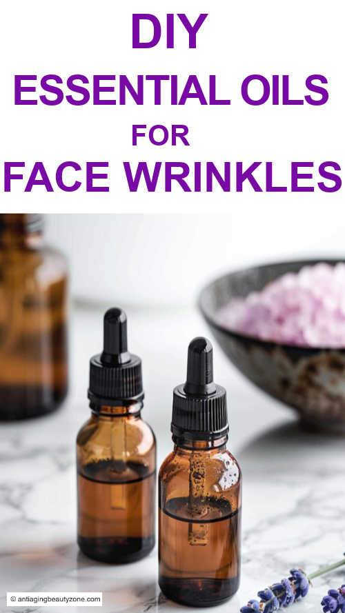 Essential oils for fine lines and facial wrinkles – Best for Anti-aging skincare. Two bottles of essential oils for aging skin and face wrinkles.