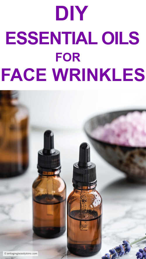 Essential oils for fine lines and facial wrinkles – Best for Anti-aging skincare. Two bottles of essential oils for aging skin and face wrinkles.