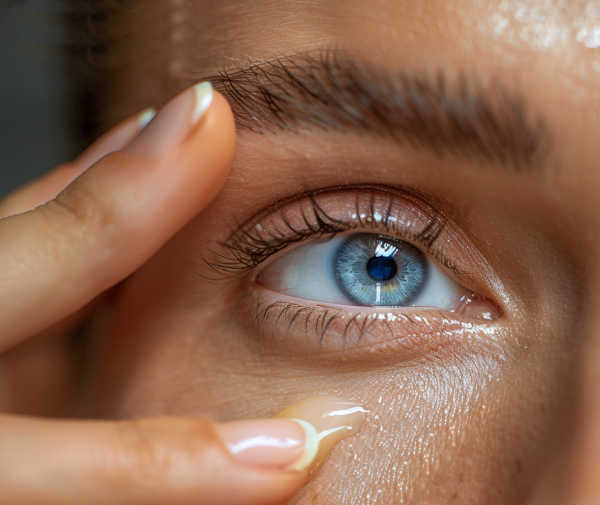 Close up of under eye puffiness